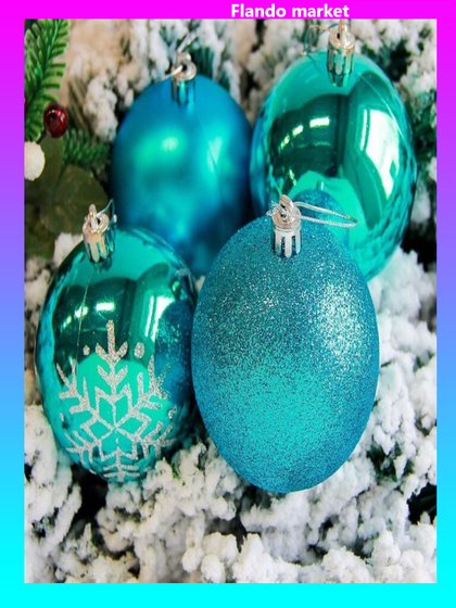 !09 Набор елочных шаров (набор 6 штук) &quot;Снежинка ассорти&quot; пластик d-8 см. цвет голубой микс