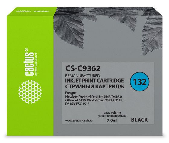 Картридж струйный Cactus CS-C9362 №132 черный (7мл) для HP DJ 5443/D4163/DJ 6215/PS 2573/C3183/D5163