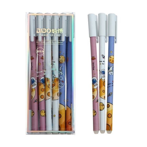 !09 Ручка гелевая (набор 6 штук) со стираемыми чернилами, стержень синий, корпус МИКС