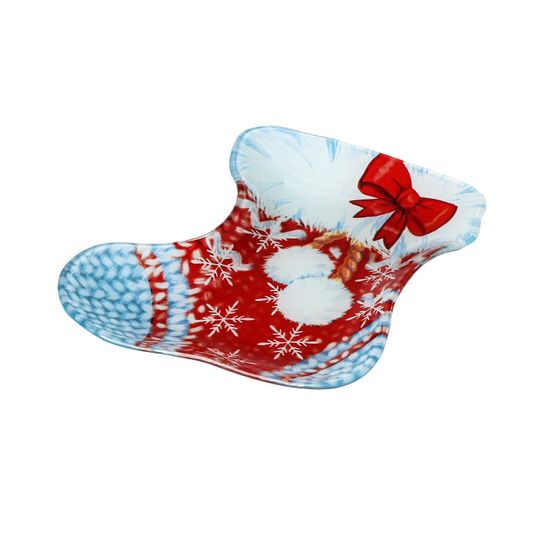 !09 Набор 2 штуки - Блюдо стеклянное сервировочное «Сапожок. Бубенчики», 16×14 см