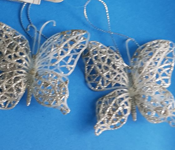 !09 Елочное украшение 2 штуки бабочки "Classic Silver"