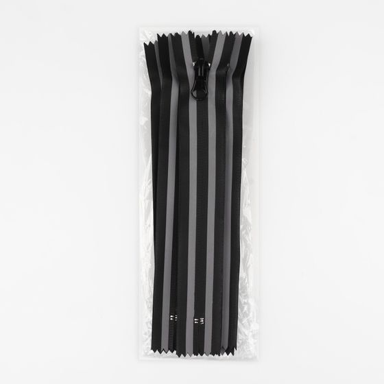 !09 Комплект 9 штук - Молния «Спираль», водонепроницаемая, со светоотражающей лентой, №7, неразъёмная, замок автомат, 18 см, цвет чёрный/серый