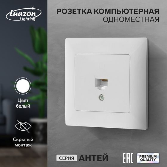 Розетка компьютерная одноместная Luazon Lighting &quot;Антей&quot;, скрытая, белая