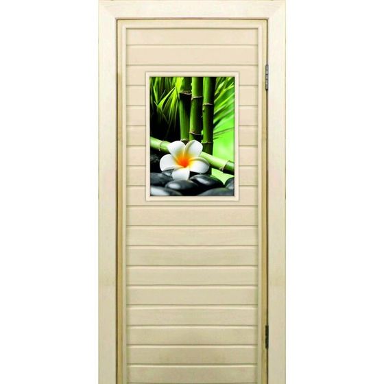 Дверь для бани со стеклом (40*60), &quot;Цветы и бамбук&quot;, 190×70см, коробка из осины