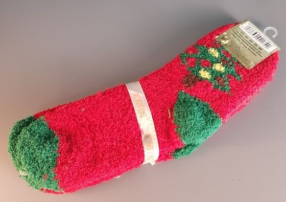 !09 Носки женские (махра) новогодние "Елочка" размер 36-40 цвет красный
