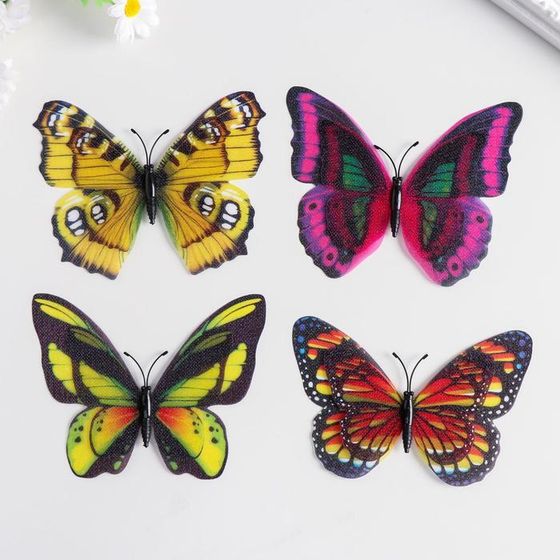 Магнит пластик под ткань &quot;Бабочки двойные крылья, блеск&quot; МИКС 12х9,5 см