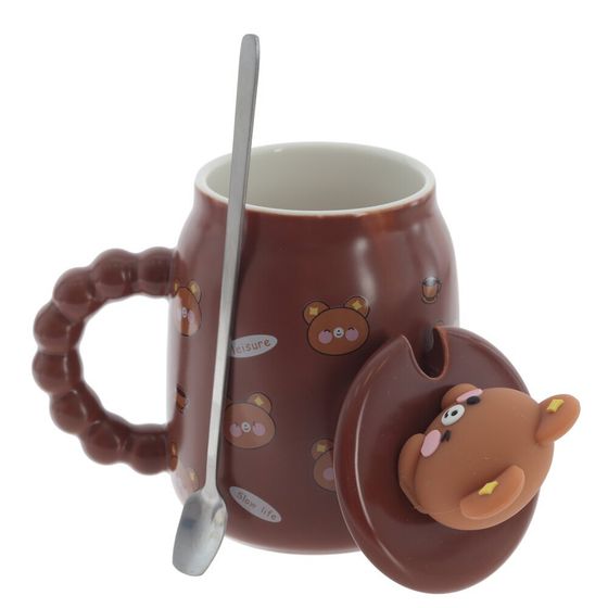 Кружка с крышкой и ложкой, 500 мл, L13 W9 H15,5 см,дизайн микс