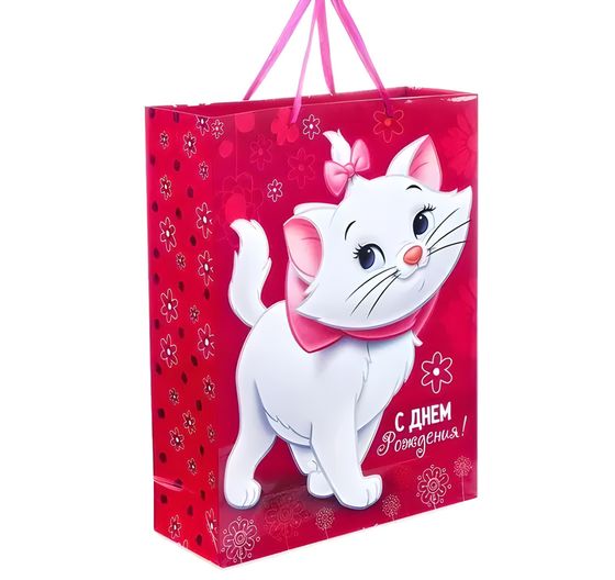 !09 Пакет ламинированный вертикальный &quot;С Днем рождения, чудесная девочка!&quot;, Коты аристократы, 31 х 40 х 11 см