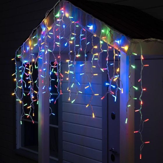 Гирлянда &quot;Бахрома&quot; 3 х 0.9 м , IP65, УМС, белая нить каучук, 144 LED, свечение мульти, 220 В