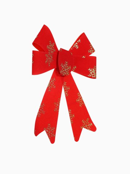 !09 Ёлочные игрушки (набор 2 штуки) «Зимнее волшебство. Бант в снежинках» пластик, 14×16 см, красно-золотой