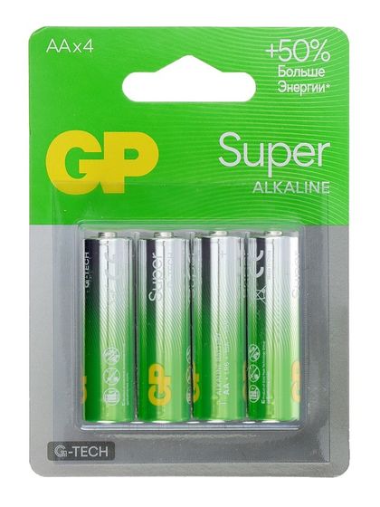 Батарейка алкалиновая GP Super, AA, LR6-4BL, 1.5В, блистер, 4 шт