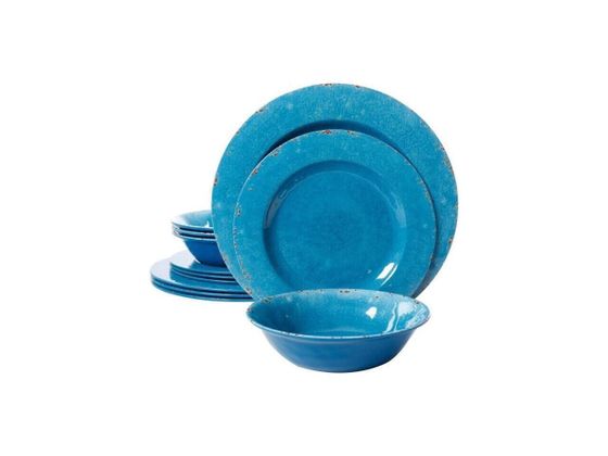 Gibson Studio California Mauna Crackle 12-Piece Melamine Dinnerware Set - Blue