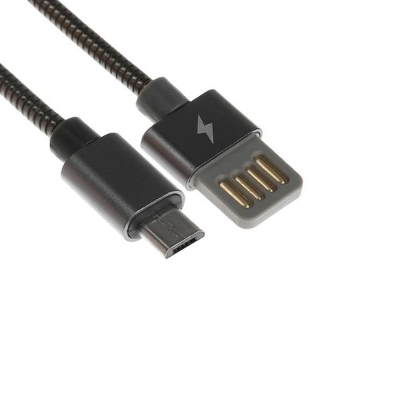 Кабель MicroUSB - USB, 2.1 А, металлическая оплётка, 1 метр, чёрный