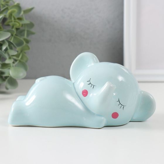 Копилка для денег «Спящий голубой слонёнок», керамика, 16×8×7.5 см