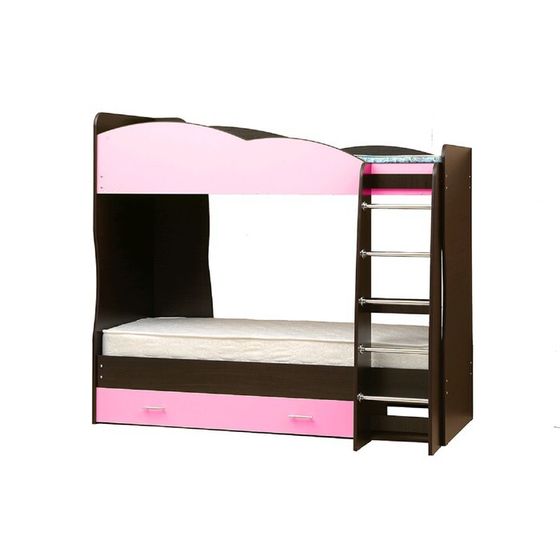 Кровать детская двухъярусная «Юниор 2.1», 800х2000 мм, лдсп, цвет венге / светло-розовый