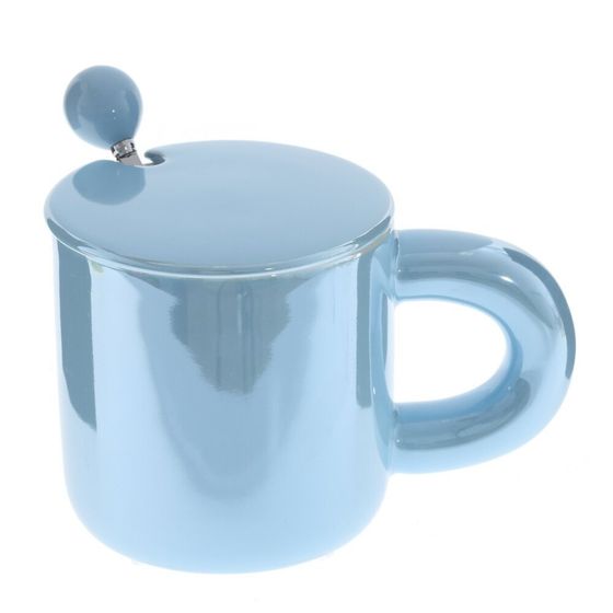 Кружка с крышкой и ложкой, 300 мл, L14 W9 H11 см, 4в.
