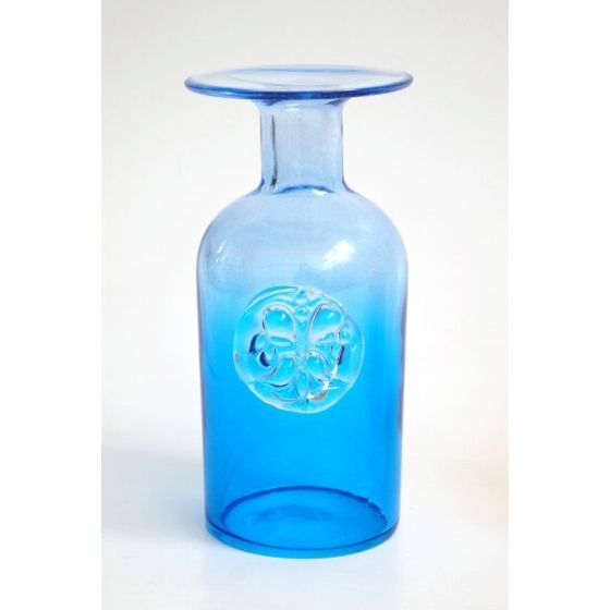 Бутылка со штампом  гутной работы &quot;Джио-1&quot;  прозрачная радуга-голубая
