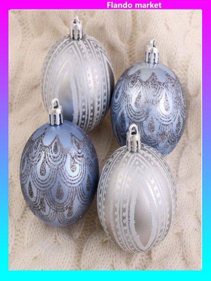 !09 Набор елочных шаров (набор 9 штук) "Загадочный узор", d=6 см, цвет серебристый/голубой