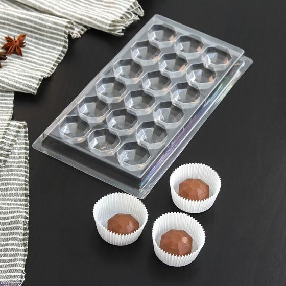 Набор 2 шт - Форма для шоколада и конфет «Бриллиант», 18 ячеек, 22×11 см, цвет прозрачный