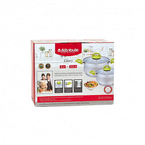 Набор кастрюль с крышкой GLORY 4 пр.: 3.5л  6.0л