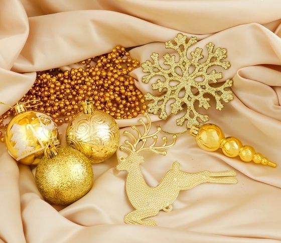 !09 Набор украшений пластик 32 шт &quot;Волшебный олень&quot; золотой