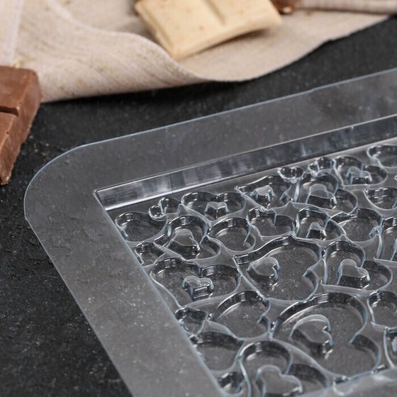 !09 НАБОР 2 ШТУКИ -Форма для шоколада «Плитка в сердечках», пластик, прозрачная