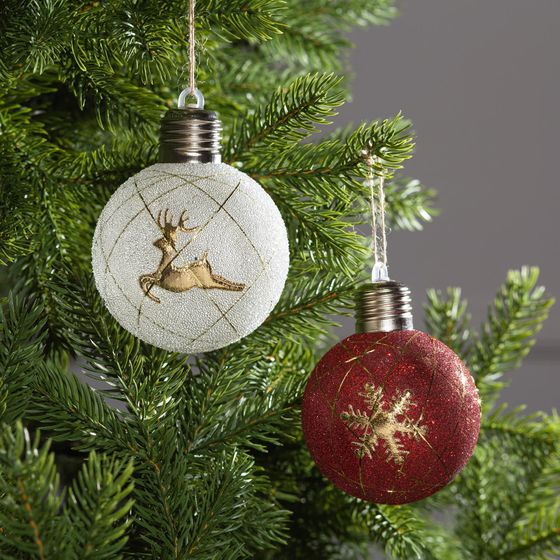 !09 Набор ёлочных шаров «Золотистые нити», 4 шт., d=8 см, 1 LED, от батареек, свечение тёплое белое