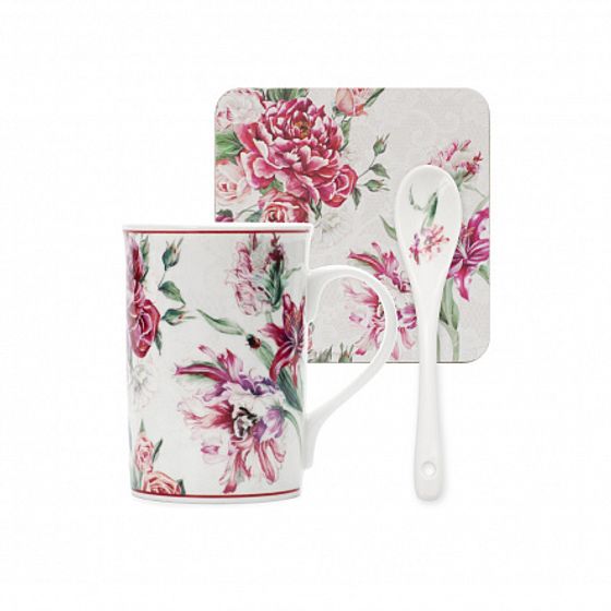 Кружка RED BLOSSOM 330мл с ложечкой и подставкой