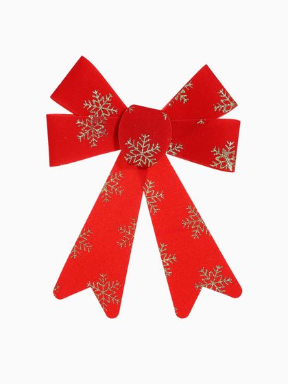 !09 Ёлочные игрушки (набор 2 штуки) «Зимнее волшебство. Бант в снежинках» пластик, 14×16 см, красно-золотой