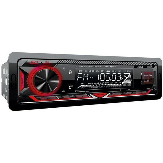 Автомагнитола AURA MP3/WMA AMH-301BT, Bluetooth, USB/micro SD, FLAC, iOS, Android, красная   1028849