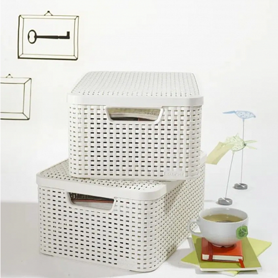 Корзина RATTAN STYLE BOX M  крышка кремовая