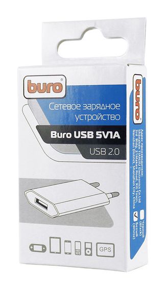 Сетевое З/У Buro TJ-164W 1xUSB 5Вт 5В 1А белый