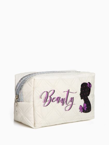 Косметичка на молнии, объёмная, маленькая, с принтом Beauty, белая