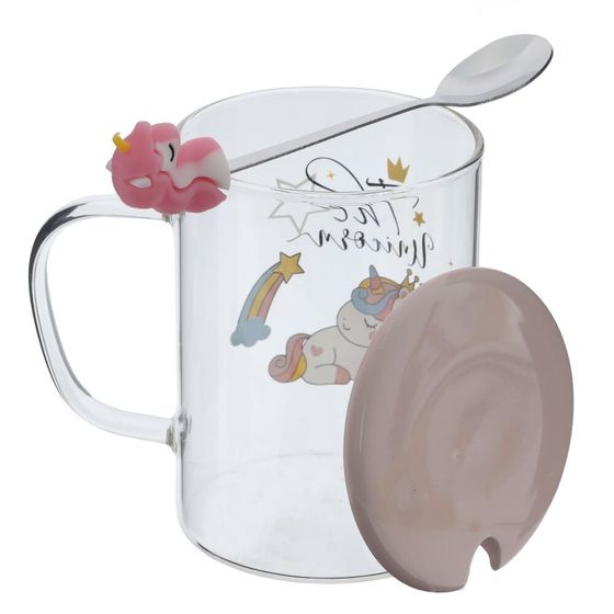 Кружка с крышкой и ложкой 450 мл, L8 W8 H11 см