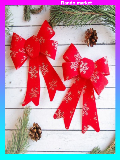 !09 Ёлочные игрушки (набор 2 штуки) «Зимнее волшебство. Бант в снежинках» пластик, 14×16 см, красно-золотой