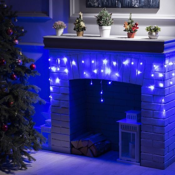 Гирлянда «Бахрома» 3 × 0.5 м, IP20, прозрачная нить, 80 LED, свечение синее, 8 режимов, 220 В, УЦЕНКА