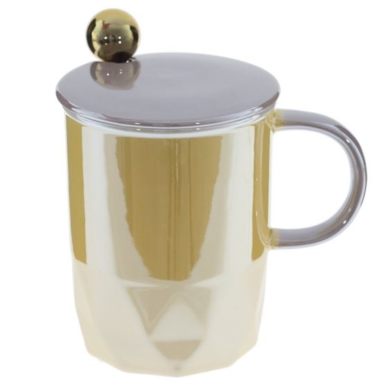 Кружка с крышкой и ложкой, 360 мл, L12 W9 H13 см, 4в.