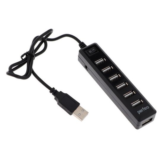 Разветвитель USB (Hub) Perfeo H034, 7 портов, USB 2.0, чёрный