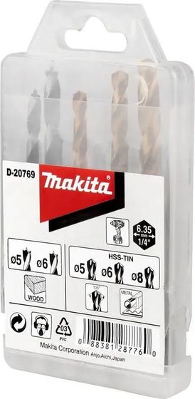 Набор сверл Makita D-20769 по дереву/металлу 5предметов для шуруповертов/дрелей
