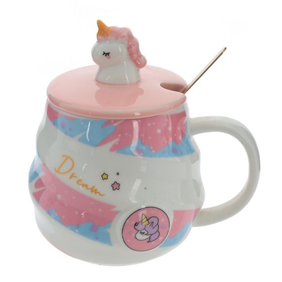 Кружка с крышкой и ложкой, 400 мл, L13 W10 H13 см