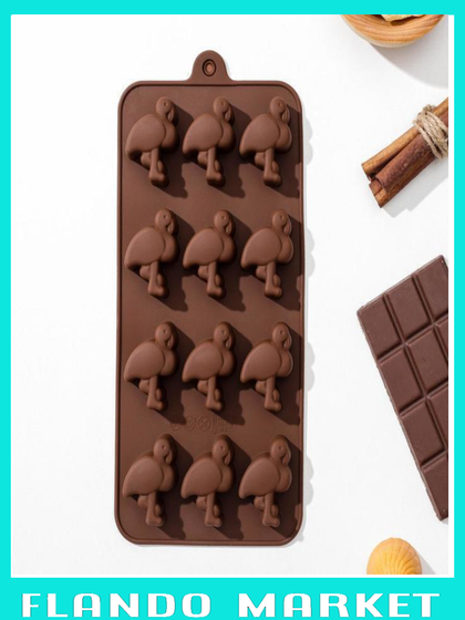 !09 Форма силиконовая для льда и кондитерских украшений «Фламинго», 20×10,5 см, 12 ячеек (3,5×2,6×1,5 см), цвет шоколадный