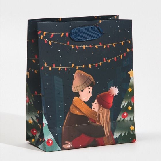 !09 Пакет (набор 16 штук) подарочный ламинированный новогодний «Поцелуй зимы» 12 × 15 × 5,5 см.