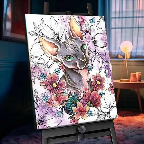 Картина по номерам с кристаллами из хрусталя «Сфинкс с цветами» 26 цветов, 40 × 50 см