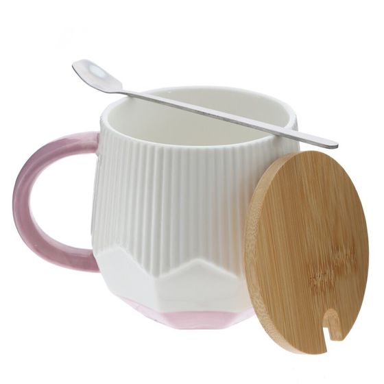 Кружка с крышкой и ложкой, L8,2 W8,2 H9 см, цвет микс