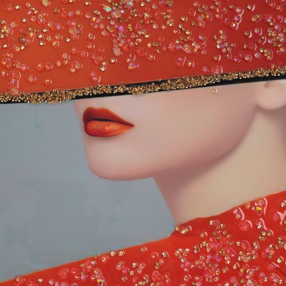 Панно с кристальным декором &quot;Девушка в красной шляпе&quot;, L51 W2,5 H71 см