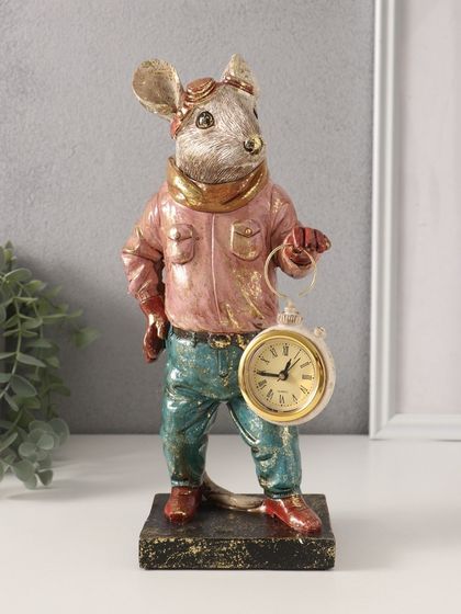 Фигурка-часы настольные полистоун «Мышонок-пилот», 10.5×12.5×27.5 см