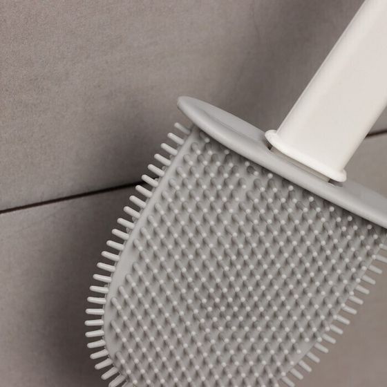 !09 Ёршик для унитаза силиконовый с емкостью «Лилу», 4,3×9,5×36 см, цвет белый