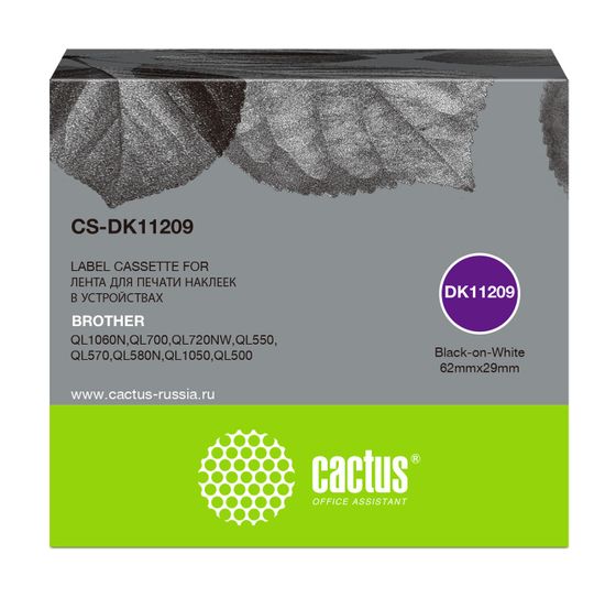 Картридж ленточный Cactus CS-DK11209 DK-11209 черный для Brother P-touch QL-500. QL-550. QL-700. QL-800