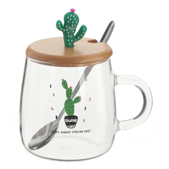 Кружка с крышкой и ложкой, 470 мл, L11 W8,5 H13 см, 3в.