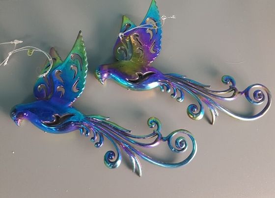 !09 Набор из 2-х штук: Елочное украшение &quot;Bird of paradise&quot; Птичка 15.5 см. цвет фуксия/фиолетовый